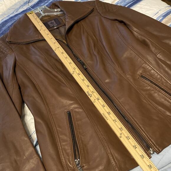 Anne Klein Women's M Butter Soft Leather Jacket Brown Lined Pockets - Picture 5 of 6